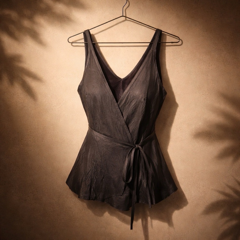 Illia Leather and Knit Wrap Top   Women’s large  Black